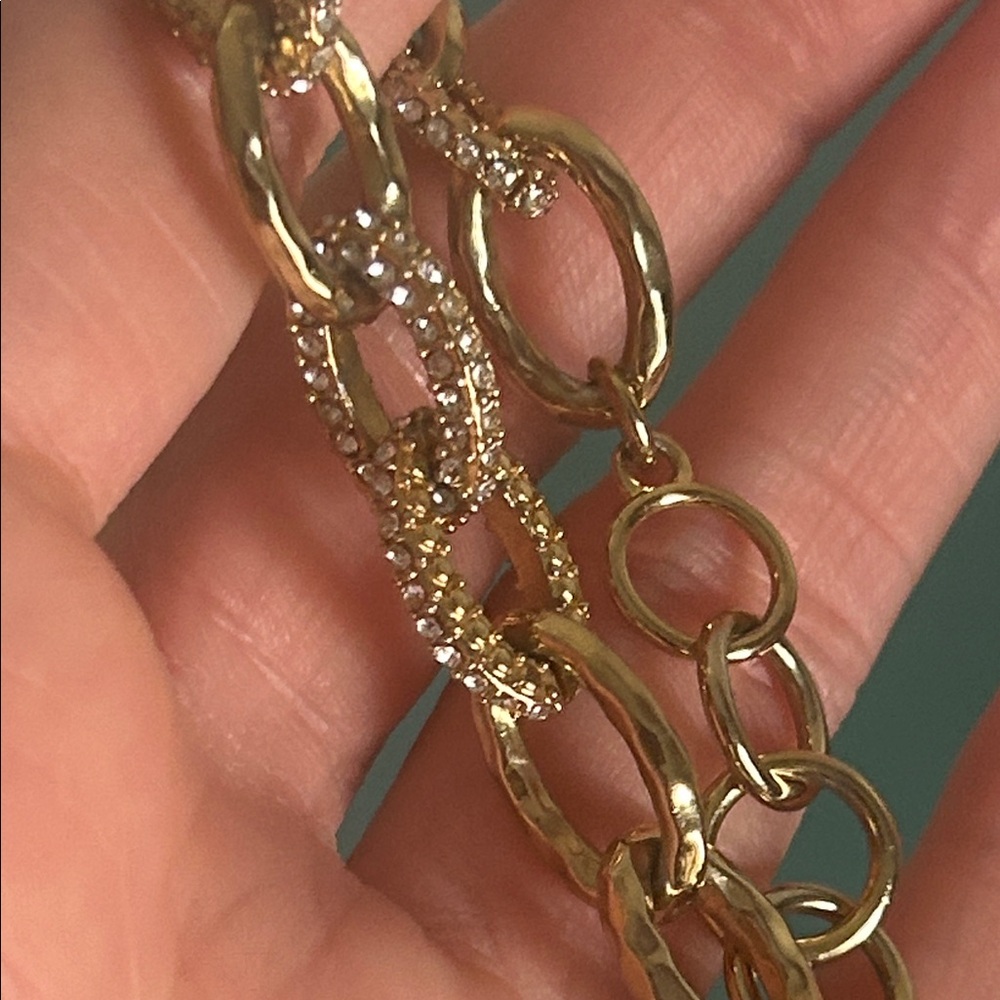Stella & Dot Gold Tone Pavé Crystal Encrusted Chain Link Bracelet - Picture 10 of 11